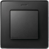 Czarny łącznik jednoklawiszowy Simon 82 w nowoczesnej czarnej ramce